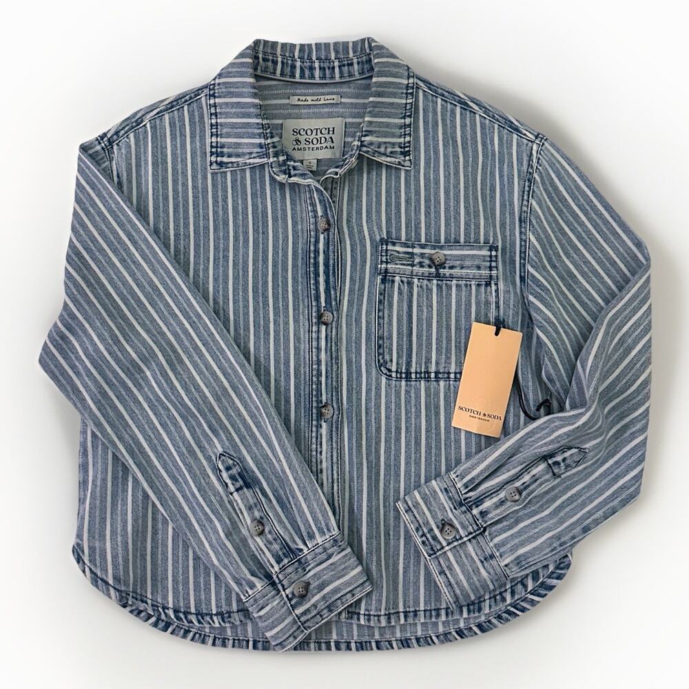 Scotch and Soda Women’s Long-sleeved Striped Denim Shirt, Size Small, NWT